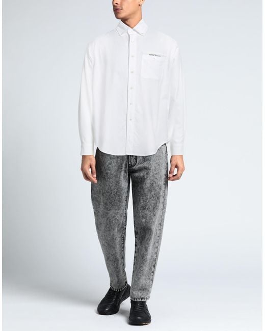 Palm Angels White Button-Down Collar Cotton Shirt for men