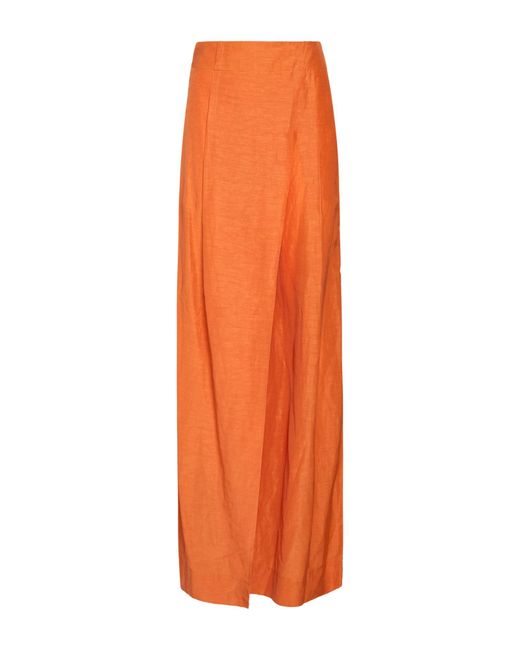 Alberta Ferretti Orange Pants Cupro, Linen, Cotton