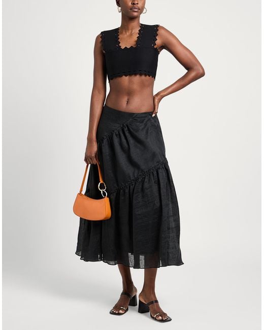 Sandro Black Gathered Linen-Blend Organza Midi Skirt