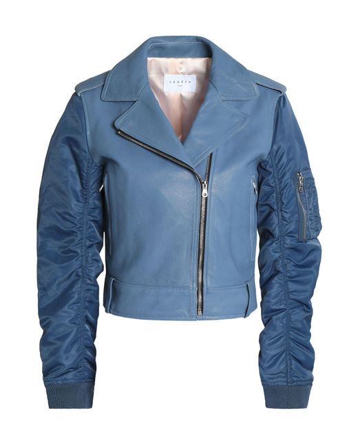 Sandro Blue Jacket Goat Skin, Polyamide