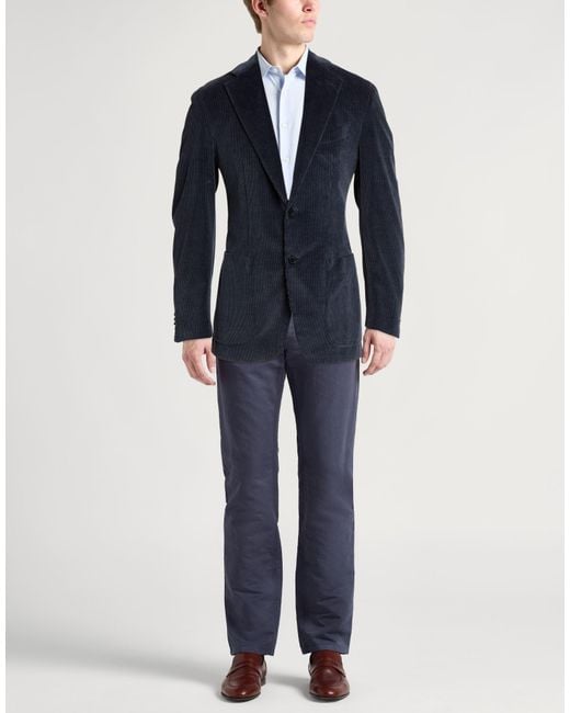 Caruso Blue Blazer Cotton, Wool, Elastane for men
