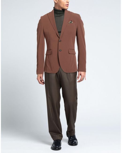 Bharnaba Brown Blazer Polyester, Viscose, Elastane for men