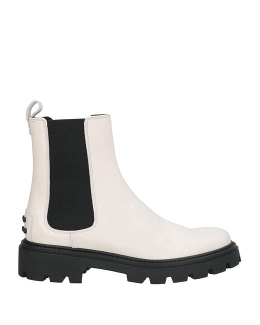 Tod's White Ankle Boots Leather, Elastic Fibres