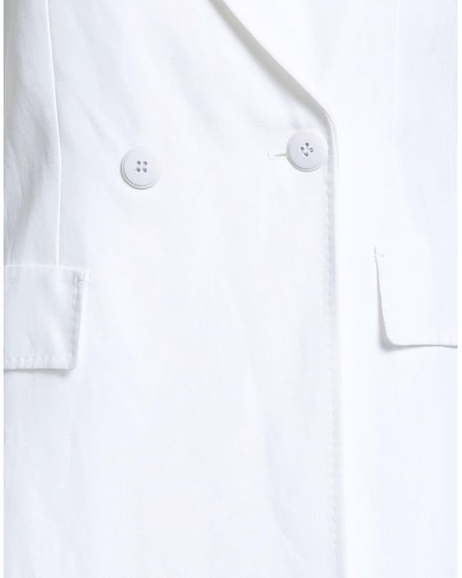 Max Mara White Overcoat & Trench Coat Viscose, Linen
