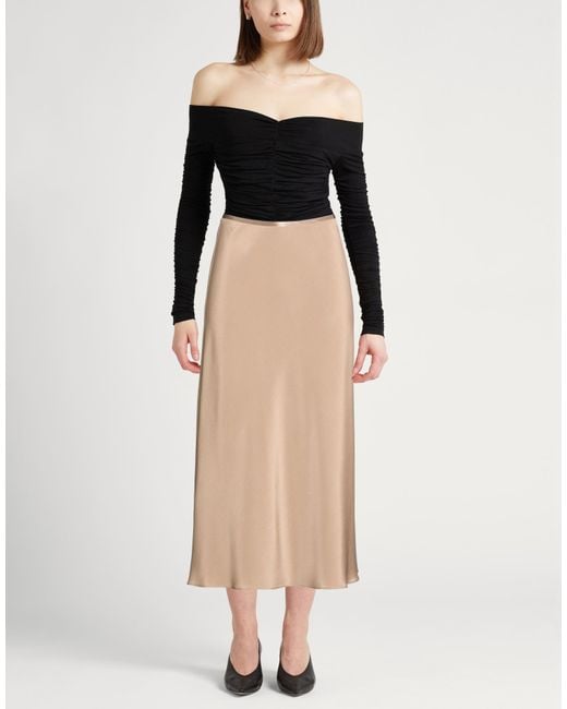 Max Mara Natural Taupe Midi Skirt Silk, Elastane