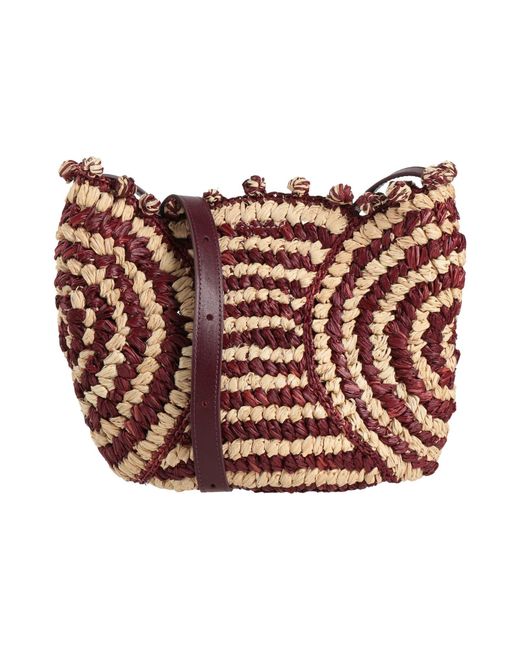 Vanessa Bruno Brown Burgundy Cross-Body Bag Natural Raffia, Cowhide