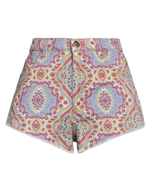 Etro Red Pastel Denim Shorts Cotton, Elastane