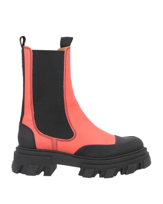Ganni Red Cleated Leather Mid Chelsea Boots
