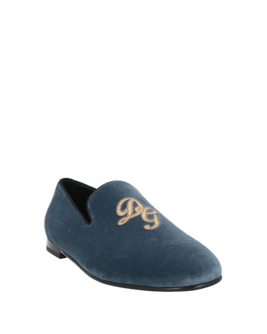 Dolce & Gabbana Blue Slate Loafers Textile Fibers for men
