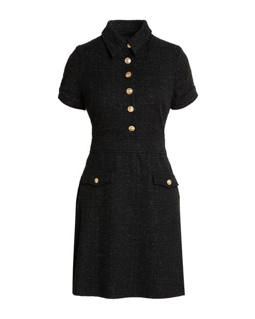 Guess Black Mini Dress Polyester, Cotton, Elastane, Metal Fiber