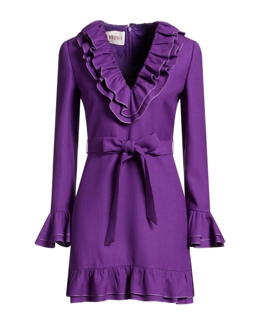 Valentino Garavani Purple Mini Dress Virgin Wool, Silk