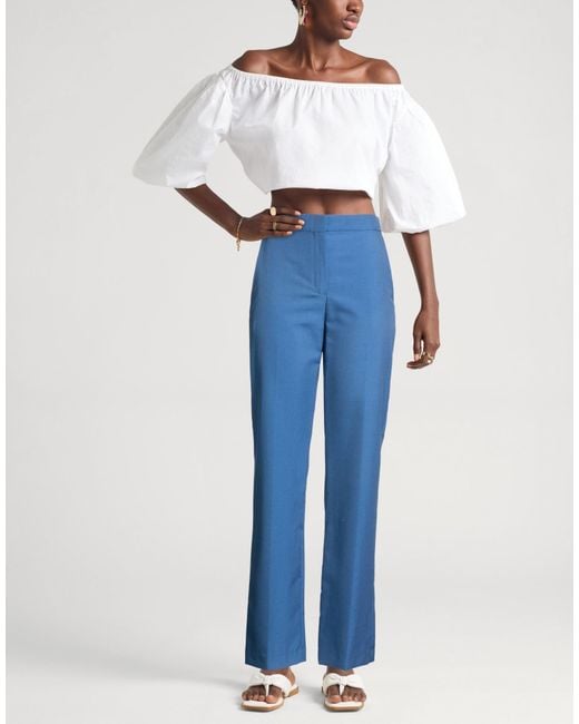Maje Blue Pants Polyester, Modal, Virgin Wool