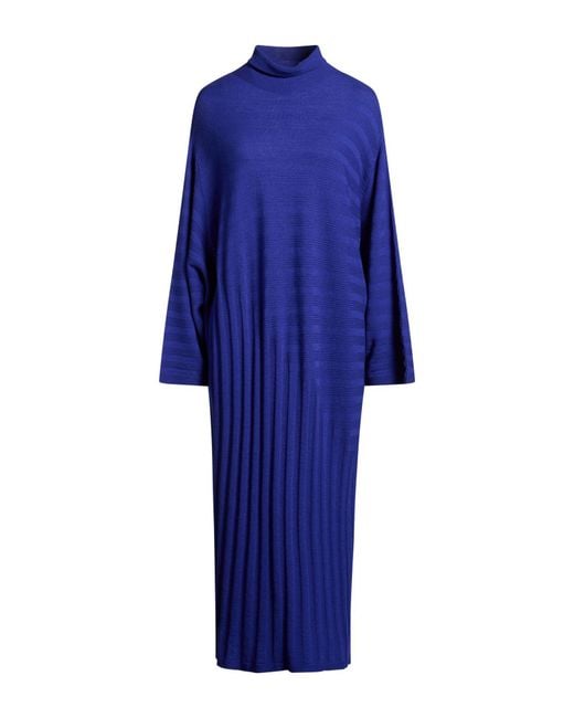 Marina Rinaldi Blue Bright Midi Dress Virgin Wool