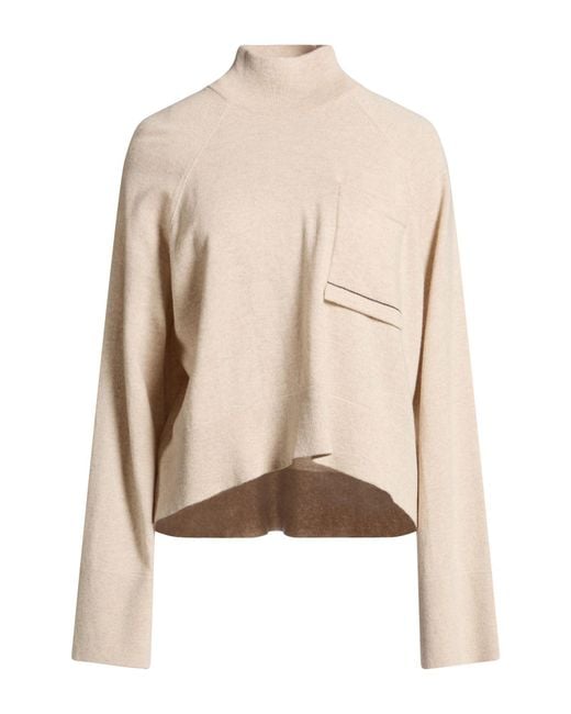 Brunello Cucinelli Natural Turtleneck Virgin Wool, Cashmere, Silk, Brass