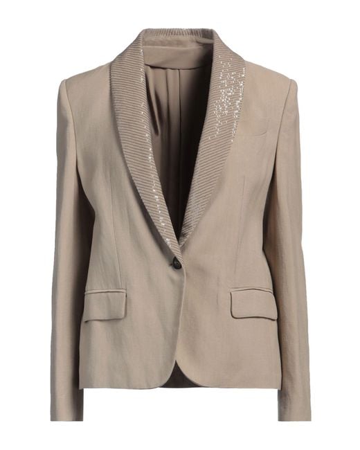 Brunello Cucinelli Brown Khaki Blazer Viscose, Linen, Polyester
