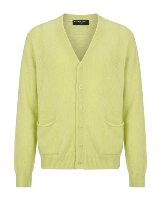Daniele Fiesoli Yellow Cardigan Merino Wool, Superkid Mohair, Cashmere for men
