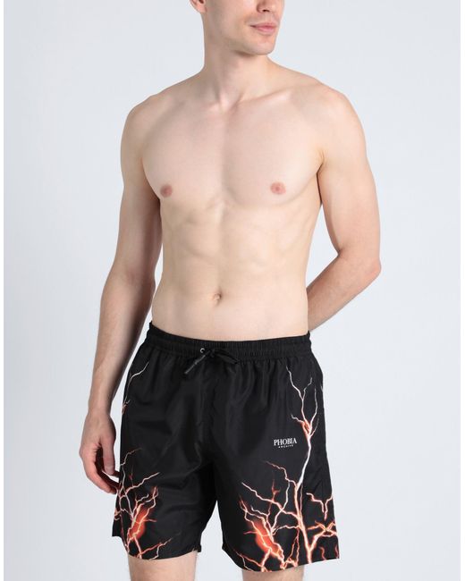 PHOBIA ARCHIVE Black Swimwear With Lightning Swim Trunks Polyester for men