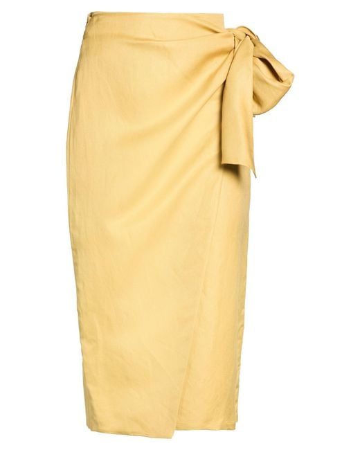 Max Mara Yellow Mustard Midi Skirt Linen, Silk