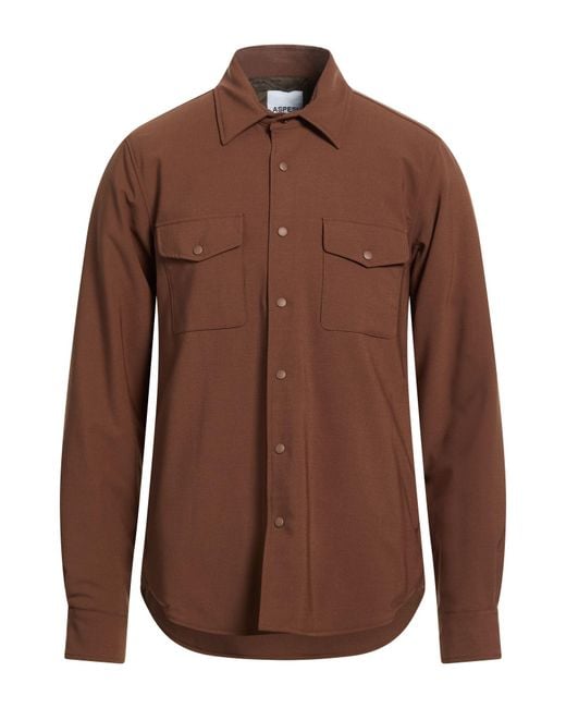 Aspesi Brown Shirt Polyester, Virgin Wool, Elastane for men