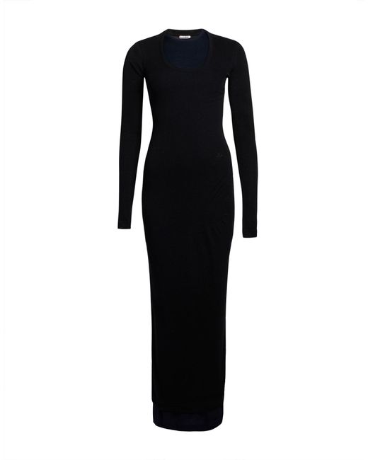 Jil Sander Black Maxi Dress Virgin Wool