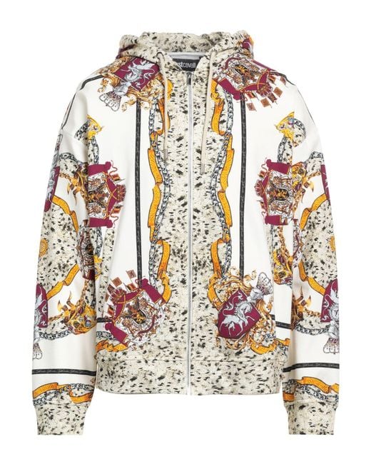 Just Cavalli White Cotton Hooded Zip-Up Sweatshirt for men