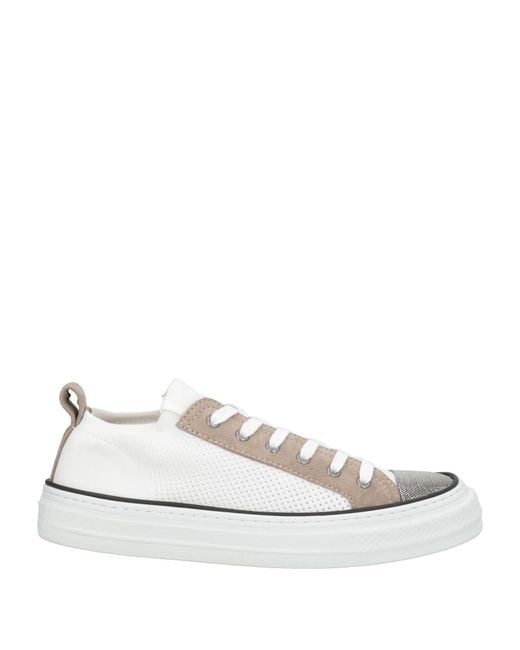 Brunello Cucinelli White Sneakers Leather, Textile Fibers, Metal