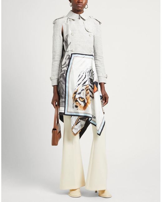 Burberry White Overcoat & Trench Coat Linen, Silk