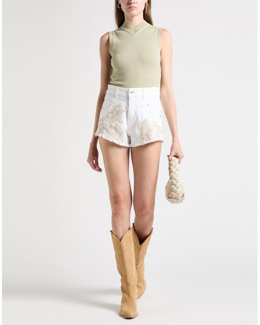 ERMANNO FIRENZE White Ivory Denim Shorts Cotton, Elastane