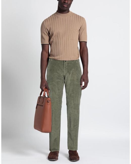 Luigi Borrelli Napoli Green Military Pants Cotton, Elastane for men