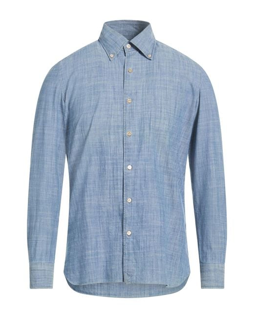 Luigi Borrelli Napoli Blue Denim Shirt Cotton for men