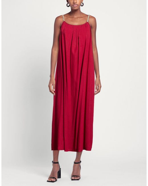 Compagnia Italiana Red Brick Midi Dress Linen, Viscose