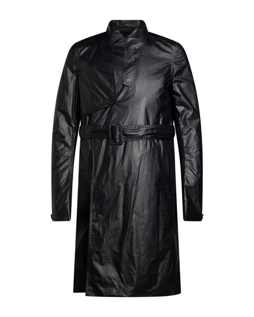 Rick Owens Black Overcoat & Trench Coat Cotton, Polyurethane for men