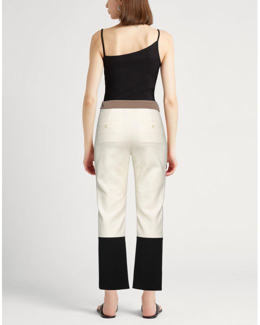 Max Mara White Ivory Pants Virgin Wool, Elastane