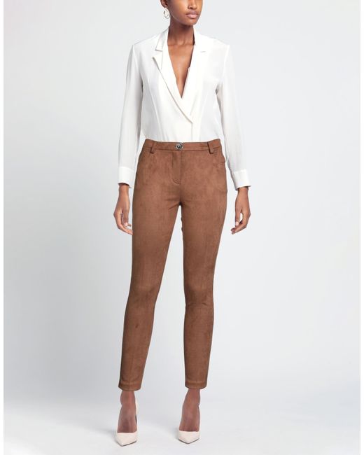 DOUBLE C Brown Pants Viscose, Polyurethane