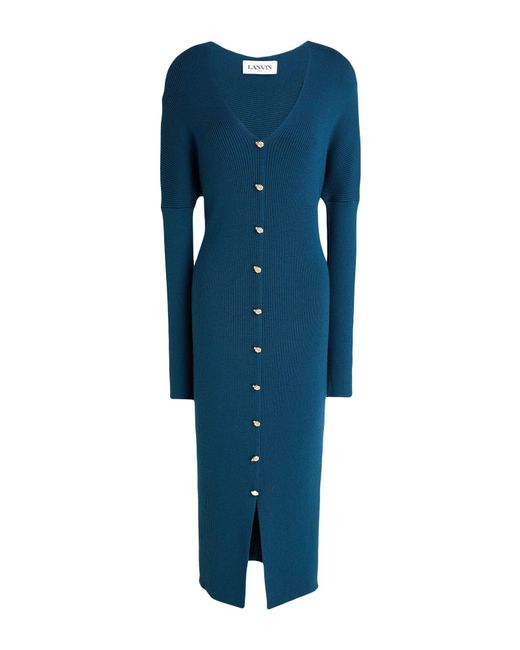 Lanvin Blue Midi Dress Merino Wool, Polyamide, Elastane