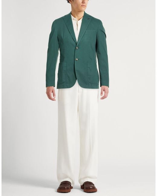 Paoloni Green Blazer Cotton, Elastane for men