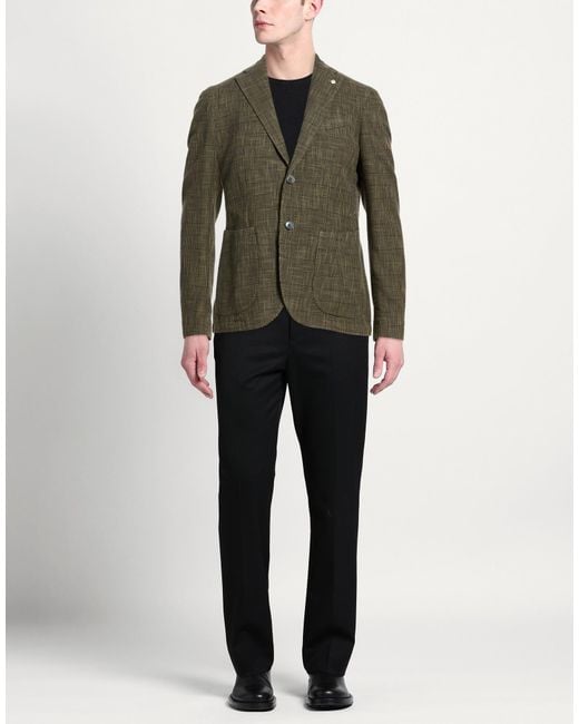 L.b.m. 1911 Green Khaki Blazer Cotton, Silk for men