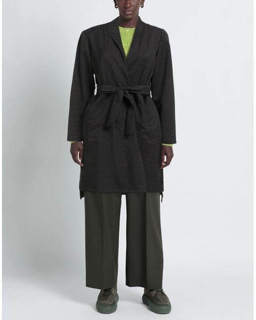 Shirtaporter Black Overcoat & Trench Coat Polyester, Viscose, Elastane
