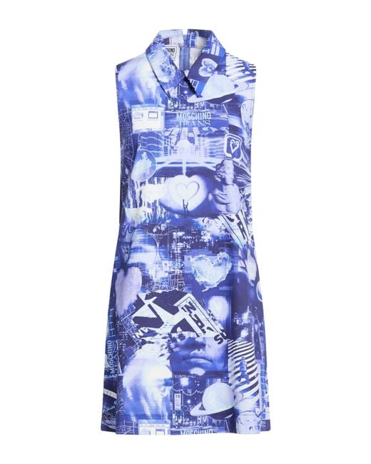 Moschino Blue Bright Mini Dress Cotton, Elastane