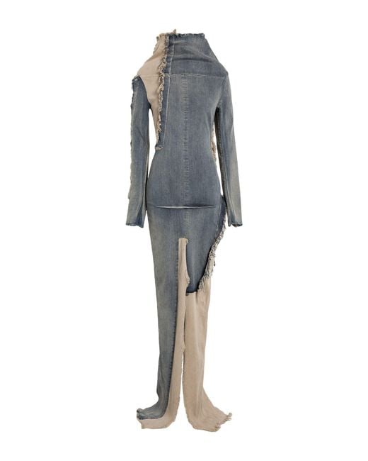 Rick Owens Blue Maxi Dress Cotton, Elastomultiester, Natural Rubber