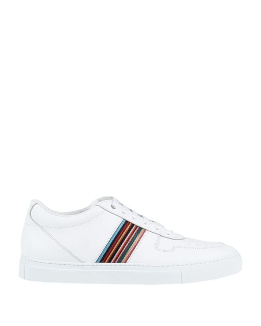 Paul Smith White Artist Stripes Leather Sneakers for men
