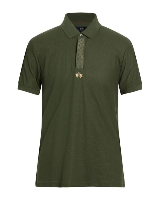 La Martina Green Military Polo Shirt Cotton, Elastane for men