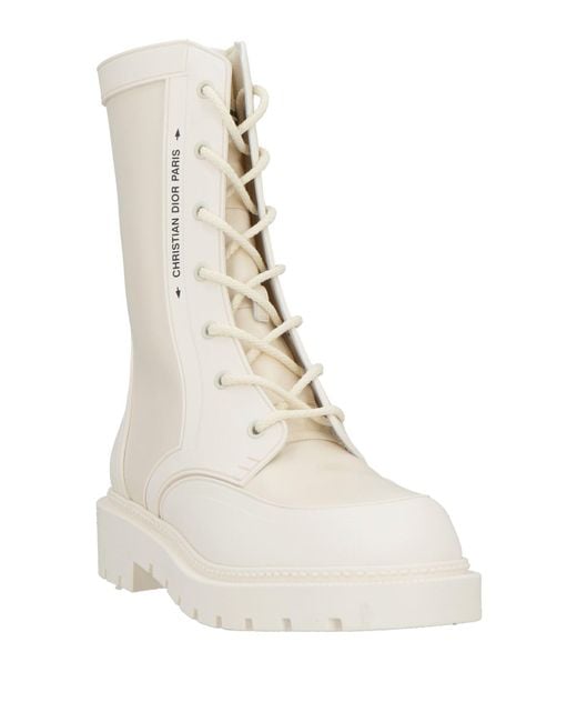 Dior White Ankle Boots Calfskin, Textile Fibers, Rubber