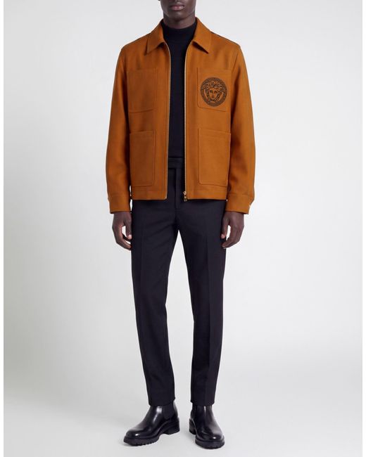 Versace Brown Jacket Polyester, Wool for men
