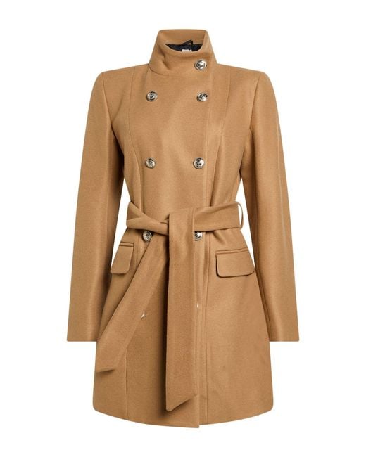 Liu Jo Natural Camel Coat Polyester, Acrylic, Wool