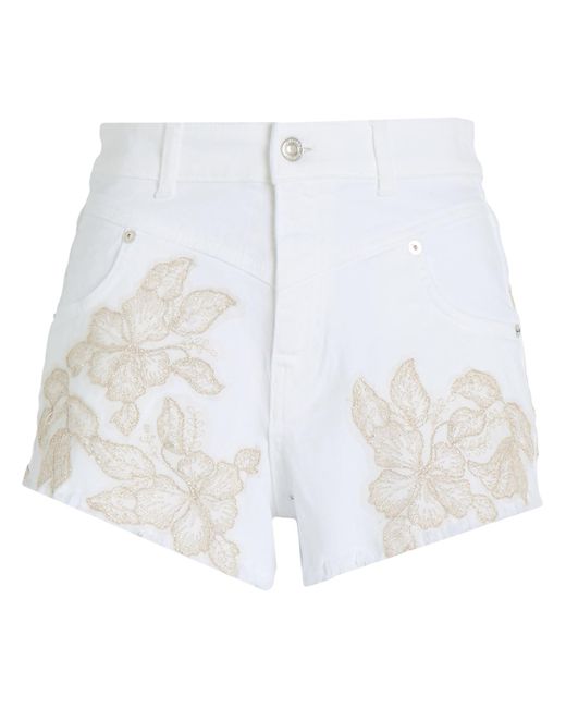 ERMANNO FIRENZE White Ivory Denim Shorts Cotton, Elastane