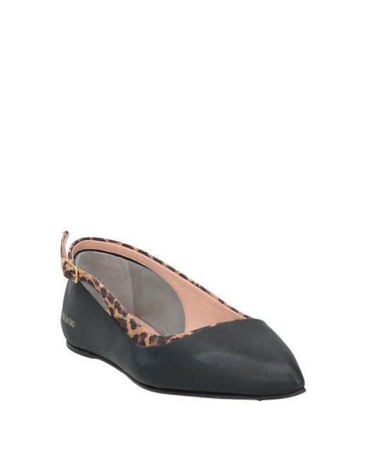 HIDNANDER Gray Ballet Flats Leather, Textile Fibers