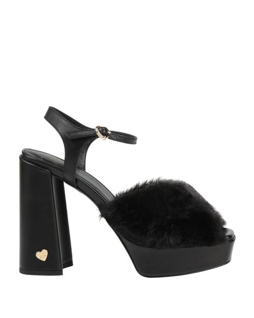 Love Moschino Black Sandals Leather, Textile Fibers