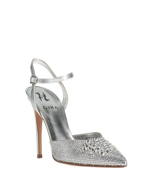 Gina White Pumps Leather, Textile Fibers, Swarovski Crystal