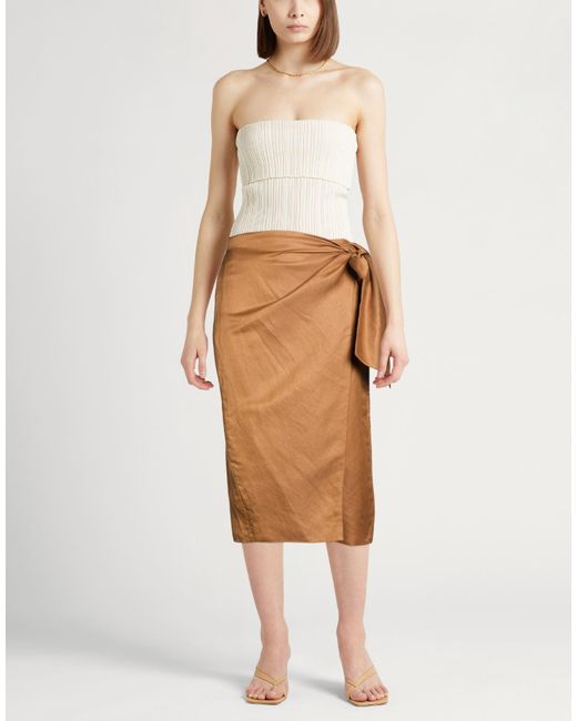 Max Mara Brown Camel Midi Skirt Linen, Silk